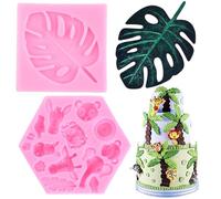 RFGHAC Jungle Safari Animal Cake Mould Tropical Leaf Fondant Silicone Mould Palm Leaves Moulds for Tropical Theme Cake Decorating Cupcake Topper Polymer Clay Candy Chocolate Gum Paste Set of 2