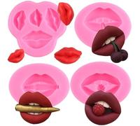 RFGHAC Lips Fondant Moulds Sexy Lips Kiss Collection Candy Silicone Moulds for Valentine's Day Cake Decorating Cupcake Topper Polymer Clay Chocolate Gum Paste Set of 4