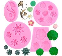 RFGHAC Lotus Flower Silicone Moulds Lotus Leaf Fondant Mould Lily Pad Silicone Moulds for Cake Decorating Cupcake Topper Chocolate Candy Polymer Clay Gum Paste Set of 4