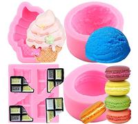 RFGHAC Macaroon Hamburger Silicone Moulds Ice Cream Ball Fondant Mould Milk Chocolate Mould for Cake Decoration Cupcake Topper Candy Resin Clay Candle Soap Bath Bomb Set of 4
