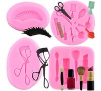 RFGHAC Makeup Tools Silicone Moulds Lipstick Perfume Bottle Eyelash Eyelash Curler Hair Dryer Combs Fondant Mould for Cake Decorating Cupcake Topper Candy Polymer Clay Chocolate Gum Paste Set of 4