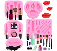 RFGHAC Makeup Tools Silicone Moulds Valentine's Day Fondant Moulds Lips Eyelash Lipstick Brush Mould for Candy Chocolate Cake Decorating Cupcake Topper Gum Paste Polymer Clay Set of 5