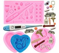 RFGHAC Medical Apparatus Tablet Silicone Moulds Stethoscope Nurse Hat Fondant Moulds for Cupcake Cake Topper Decoration Chocolate Candy Polymer Clay Gum Paste Set of 3