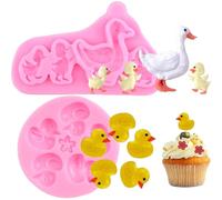 RFGHAC Mother Duck and 3 Ducklings Silicone Mould Duck Fondant Moulds for Cake Decorating Cupcake Topper Candy Polymer Clay Chocolate Gum Paste Set of 2