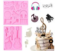 RFGHAC Music Note Fondant Mould Music Note Lace Mat Silicone Musical Candy Mould Guitar Piano Keyboard Piano Mould for Sugar Cake Decorating Cupcake Topper Gum Paste Polymer Clay Set of 2
