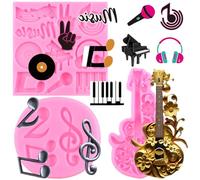 RFGHAC Music Note Fondant Mould Musical Notes Piano Silicone Moulds Musical Keyboard Microphone Guitar Moulds Music Notes Lace Mat for Cake Decorating Chocolate Gum Paste Candy Polymer Clay Set of 3