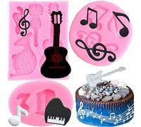 RFGHAC Music Note Silicone Mould Musical Instrument Fondant Moulds Guitar Piano Candy Mould for Cake Decorating Chocolate Gum Paste Set of 3