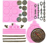 RFGHAC Pirate Ropes Knots Silicone Mould Chains Fondant Moulds Compass Treasure Coins Candy Mould for Sugar Cake Decorating Cupcake Topper Polymer Clay Chocolate Gum Paste Set of 4