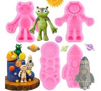 RFGHAC Planets Silicone Moulds Astronaut Rocket Fondant Mould Earth Venus Saturn Mars Jupiter Mould Space Alien Chocolate Mould for Space Theme Cake Decorating Cupcake Gum Paste Polymer Clay Set of 4
