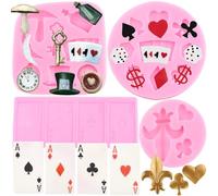 RFGHAC Poker Silicone Moulds Alice Wonderland Hat Fondant Mould Sieve Playing Cards Candy Moulds for Cake Decoration Cupcake Topper Chocolate Polymer Clay Gum Paste Set of 4