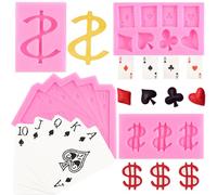 RFGHAC Poker Silicone Moulds Playing Cards Casino Themed Fondant Mould Us Dollar Chocolate Moulds for Cake Decorating Gum Paste Candy Polymer Clay Set of 4