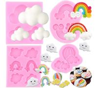 RFGHAC Rainbow Cloud Fondant Moulds Hot Air Balloon Chocolate Silicone Moulds for Cake Decoration Cupcake Topper Candy Polymer Clay Gum Paste Set of 4