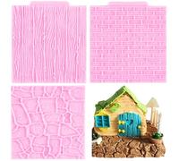 RFGHAC Rock Brick Wall Texture Fondant Moulds Wood Grain Tree Bark Silicone Impression Mat for Cake Decorating Cupcake Topper Candy Polymer Clay Chocolate Gum Paste Set of 3