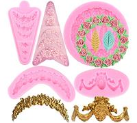 RFGHAC Rose Wreath Leaves Silicone Moulds Flower Garland Fondant Mould for Cake Border Decorating Cupcake Topper Candy Polymer Clay Chocolate Gum Paste Set of 4
