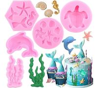 RFGHAC Sea Turtle Silicone Moulds Seashell Seaweed Starfish Fondant Mould Dolphin Chocolate Candy Moulds for Cake Decorating Cupcake Topper Polymer Clay Gum Paste Set of 5