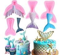 RFGHAC Silicone Mermaid Tail Mould Mermaid Tail Chocolate Fondant Mould for Cake Decorating Cupcake Topper Candy Polymer Clay Gum Paste Set of 4