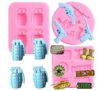 RFGHAC Soldier Hero Army Tank Silicone Moulds Handgun Pistol Grenade Fondant Mould for Cake Decorating Candy Chocolate DIY Sugar Crafting Gum Paste Set of 4