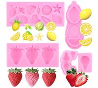 RFGHAC Strawberry Silicone Mould Lemon Fondant Silicone Moulds Lemon Piece Leaf Fruit Chocolate Moulds for Cake Decorating Cupcake Topper Candy Polymer Clay Gum Paste Set of 4
