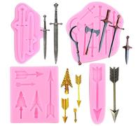 RFGHAC Sword Silicone Moulds Battle Axe Fondant Mould Feather Arrow Chocolate Moulds for Cake Decorating Cupcake Topper Candy Gum Paste Polymer Clay Set of 4