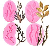 RFGHAC Tree Branch Silicone Mould Twig Branch Leaves Fondant Moulds for Chocolate Candy Cake Decorating Cupcake Topper Gum Paste Set of 4