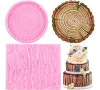 RFGHAC Tree Stumps Cake Silicone Moulds Tree Bark Texture Fondant Impression Mould for Cake Decorating Cupcake Topper Candy Polymer Clay Chocolate Gum Paste Set of 2
