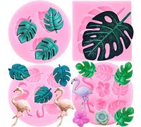 RFGHAC Tropical Leaf Silicone Moulds Flamingo Fondant Mould Monstera Leaves Candy Mould for Cake Decorating Cupcake Topper Candy Polymer Clay Chocolate Gum Paste Set of 4