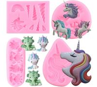 RFGHAC Unicorn Silicone Moulds Unicorn Horn Ears Rainbow Fondant Moulds for Cake Decorating Cupcake Topper Chocolate Candy Gum Paste Set of 4