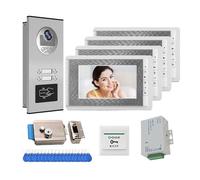 RFGTHY 7 Inch Video Door Phone Doorbell Intercom System + RFID Access Control Camera For 2/3/4 Multi/Family Apartment Electric Lock Easy Installation(530-V70C-4)