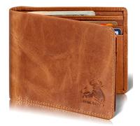RFID Bifold Leather Wallet For Men with Flip Up ID in Vintage Buffalo Brown, Adventure Brown - Wild Buck Tan, 3.5 x 4.5, Modern