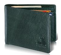RFID Bifold Leather Wallet For Men with Flip Up ID in Vintage Buffalo Brown, Buffalo Wild Green Trail, Classic