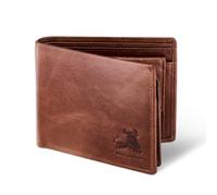 RFID Bifold Leather Wallet For Men with Flip Up ID in Vintage Buffalo Brown, With Coin Pocket - Forest Brown, Classic Bifold Size, Bifold Style With Flip Up Id