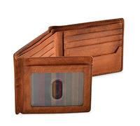 RFID Blocking Bifold Wallets for Men, Brown Full Grain Leather Credit Card Wallet with 2 ID Windows Premium Security and High Capacity