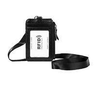 RFID Blocking Card Holder, Cowhide ID Badge Wallet with Neck Strap, Vertical Lanyard Necklace for Credit Cards and ID Badges, Anti - Theft Design with Clear Transparent Slot