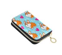 RFID Blocking Card Holder Cute Leather Women's Wallets Small Travel Cash Wallet with Coin Pocket Cute Cartoon Corgi Dogs Blue