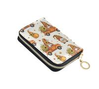 RFID Blocking Card Holder Cute Leather Women's Wallets Small Travel Wallet with Zipper Orange Autumn Gnomes Sunflowers