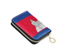 RFID Blocking Card Holder Cute Women's Wallet Zip Around Small Zipper Change Purse with Key Ring Cambodia Flag