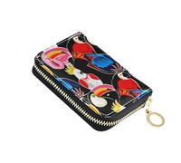 RFID Blocking Credit Card Holder Leather Wallet for Women Small Coin Purse Pouch with Zipper Colorful Birds Parrots