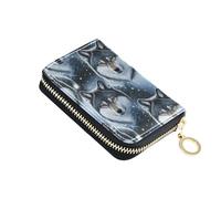 RFID Blocking Credit Card Holder Leather Womens Wallet Zip Around Zipper Wallet with Coin Pouch Cool Gray Wolves
