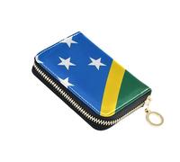 RFID Blocking Credit Card Holder Women Wallet Small Leather Zipper Travel Wallet with Key Ring Solomon Islands Flag