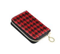 RFID Blocking Credit Card Holders Leather Womens Wallets Small Coin Purse Wallet with Zipper Houndstooth Red Black Colors