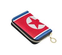 RFID Blocking Credit Card Holders Wallet for Women Zip Around Leather Zipper Change Purse with Key Ring North Korea Flag