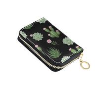 RFID Blocking Credit Card Holders Women Wallet Leather Zip Around Mens Wallet with Coin Pocket Green Cacti Succulent Black