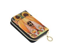 RFID Blocking Credit Card Holders Women Wallet Zip Around Leather Zipper Change Purse with Key Ring Cute Autumn Gnomes Pumpkin