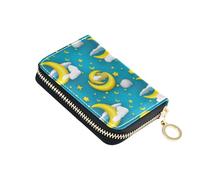 RFID Blocking Credit Card Holders Womens Wallet Small Leather Mens Wallet with Coin Pocket Yellow Crescent Moons Blue
