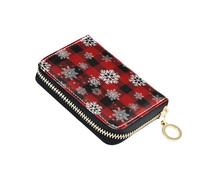 RFID Blocking Credit Card Holders Womens Wallet Small Leather Travel Wallet with Zipper Christmas Snowflakes Red Black