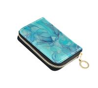 RFID Blocking Credit Card Holders Zip Around Women's Wallet Leather Zipper Coin Purse with Key Ring Abstract Marble Blue Ripples