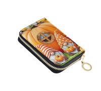 RFID Blocking Credit Card Wallets Cute Leather Womens Wallets Zip Around Zipper Coin Purse with Key Ring Cute Autumn Pumpkin Gnomes