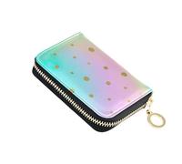 RFID Blocking Credit Card Wallets Cute Womens Wallets Leather Zip Around Zipper Wallet with Coin Pocket Pastel Rainbow Golden Dots