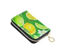 RFID Blocking Credit Card Wallets Leather Women's Wallet Small Coin Purse Wallet with Zipper Sliced Yellow Lemons Limes Green