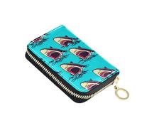 RFID Blocking Credit Card Wallets Leather Womens Wallets Zip Around Zipper Wallet with Coin Pouch Cute Cartoon Sharks Blue